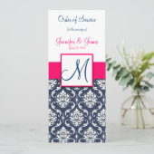 Weddenschap Church Program Hot Pink Navy Blue Dama Programmakaart (Staand voorkant)