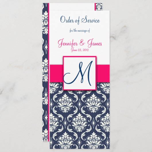 Weddenschap Church Program Hot Pink Navy Blue Dama Programmakaart (Voorkant / Achterkant)