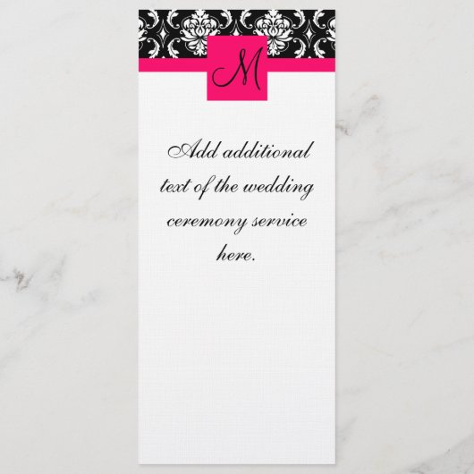 Weddenschap Church Programma Monogram Damask Hot P Programmakaart (Achterkant)