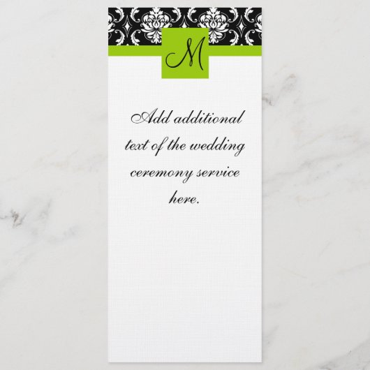 Weddenschap Church Programme Monogram Damask Green Programmakaart (Achterkant)