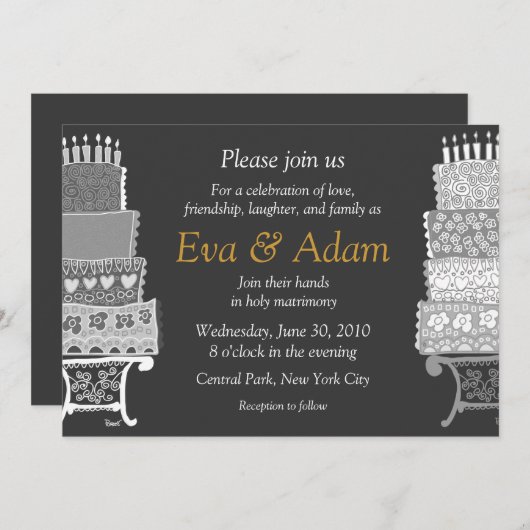 Weddenschap Classic Black Cake Invitation Kaart (Voorkant / Achterkant)