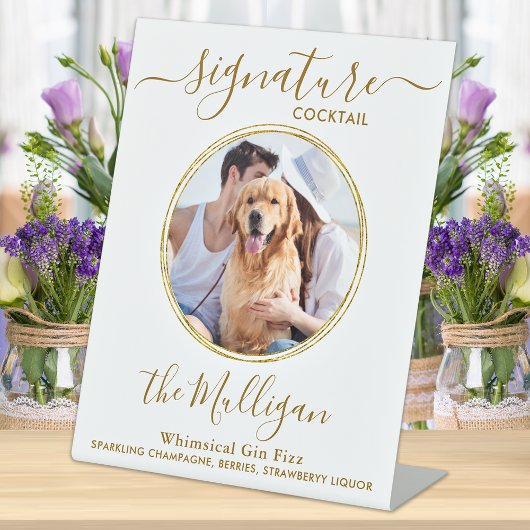 Weddenschap Cocktail Gold Custom Pet Photo Reclamebord Met Voetstuk