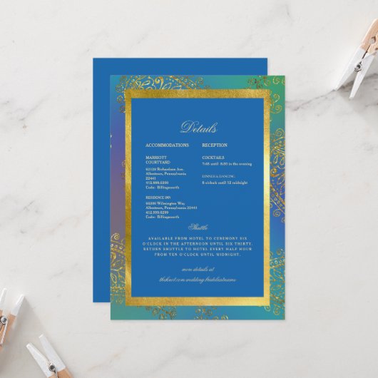 Weddenschap Colorful Blue & Gold Royal Kaart (Voorkant / Achterkant in situ)