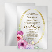 Weddenschap Colorful Pink Floral Golden Lijst Eleg Kaart (Voorkant / Achterkant)