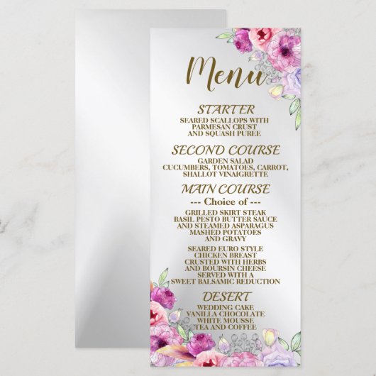Weddenschap Colorful Pink Floral Golden Lijst Menu (Voorkant / Achterkant)