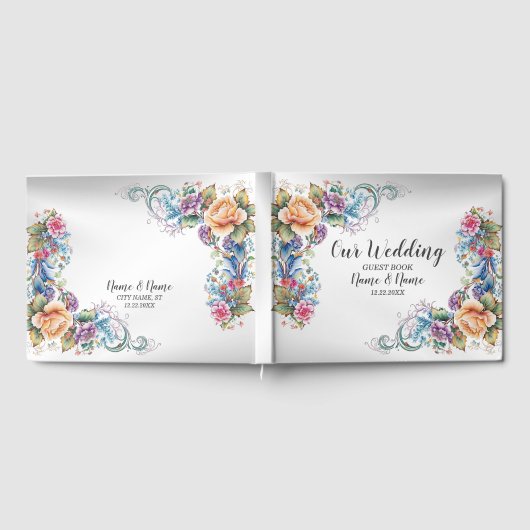 Weddenschap Colorful Pink Flowers Elegant Modern Gastenboek (Volledig)