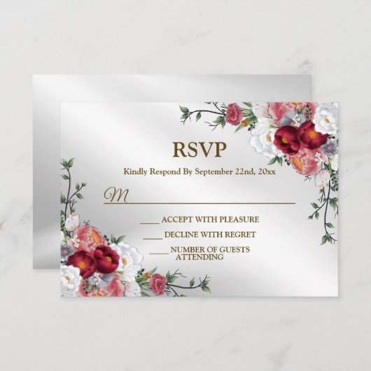 Weddenschap Colorful Red White Floral RSVP Kaartje (Voorkant / Achterkant)