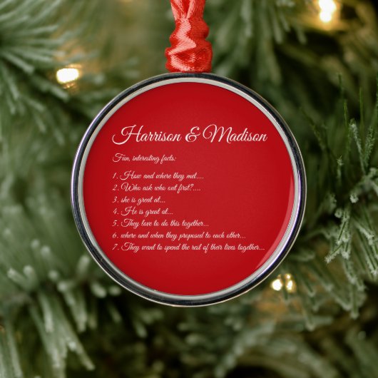 Weddenschap Couple Fun Facts Script noemt Kerstmis Metalen Ornament (Boom)