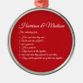 Weddenschap Couple Fun Facts Script noemt Kerstmis Metalen Ornament (Voorkant)