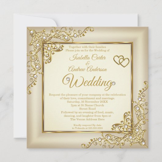 Weddenschap  Cream Beige Gold Heart Pearl Foto Kaart (Voorkant)