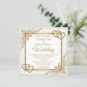 Weddenschap Cream White Gold Hearts Foto Kaart (Staand voorkant)
