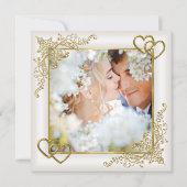 Weddenschap Cream White Gold Hearts Foto Kaart (Achterkant)