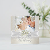 Weddenschap Cream White Pearl Lace Damask Diamond Kaart (Staand voorkant)