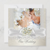 Weddenschap Cream White Pearl Lace Damask Diamond Kaart (Voorkant)