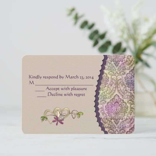 Weddenschap Damask Design RSVP (Staand voorkant)