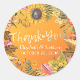 Weddenschap Dank je herfst Leaves Pumpkin Sunflowe Ronde Sticker