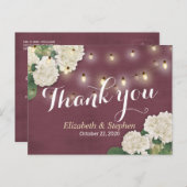 Weddenschap Dank je Hydrangea String Lights Burgun Briefkaart (Voorkant / Achterkant)