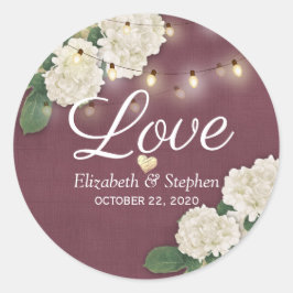 Weddenschap Dank je Hydrangea String Lights Burgun Ronde Sticker