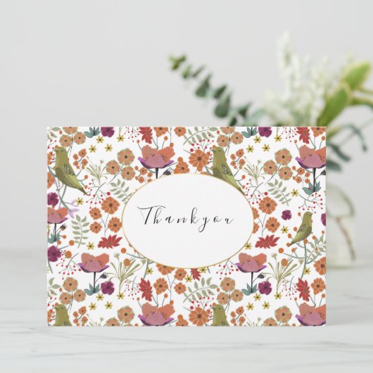 Weddenschap dank je kaartjes vogels, bloemen zomer kaart (Staand voorkant)