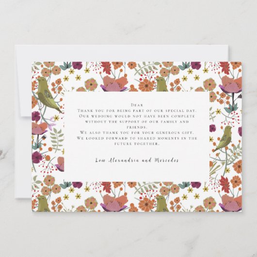 Weddenschap dank je kaartjes vogels, bloemen zomer kaart (Achterkant)