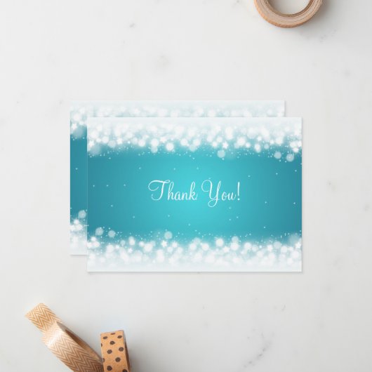 Weddenschap Dank je Opmerking Magic Sparkle Turquo Notitiekaartje (Voorkant / Achterkant in situ)