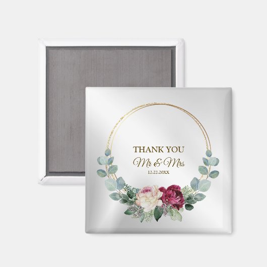 Weddenschap Dank je roze rode Floral Greenery Magneet (Voorkant / Achterkant)