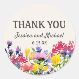 Weddenschap Dank je Waterverf Wildbloemen Floral Ronde Sticker