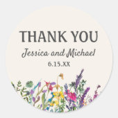 Weddenschap Dank je Waterverf Wildbloemen Floral Ronde Sticker (Voorkant)