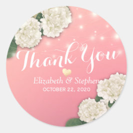 Weddenschap Dank u Hydrangea Flowers String Lights Ronde Sticker