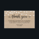 Weddenschap Dank u, Rustic String Lights Wood Informatiekaartje<br><div class="desc">Dit is de Rustic moderne bruine houtsnaarlampen,  Wedding bedankt de Kaart van Enclosure. U kunt de doopvontkleuren veranderen,  en uw trouwdetails in de passende doopvont/het schrijven toevoegen. #TeeshaDerrick</div>