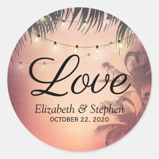 Weddenschap Dank u zomerpalm Trees String Lights Ronde Sticker (Voorkant)