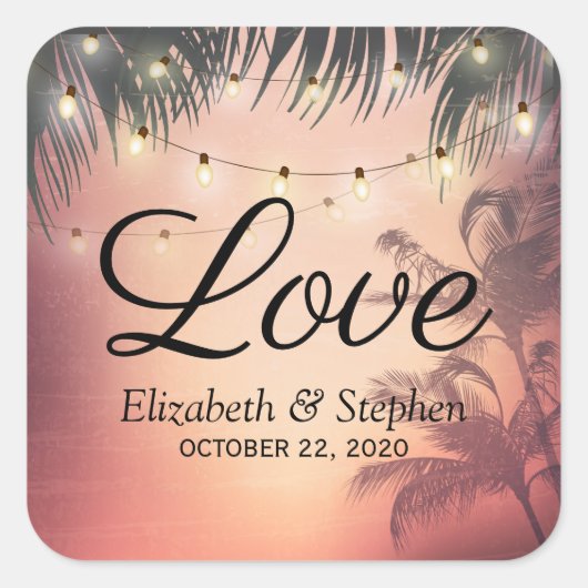 Weddenschap Dank u zomerpalm Trees String Lights Vierkante Sticker (Voorkant)