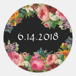 Weddenschap Datum Blauwe Floral Burgundy Rozen Ronde Sticker