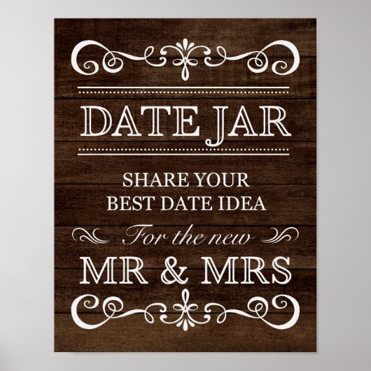 Weddenschap - Datum Jar Rustic Wedding Sign Poster (Voorkant)