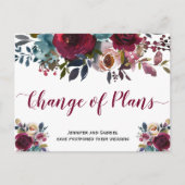 Weddenschap Datum uitstel Burgundy Navy Floral Aankondigingskaart (Voorkant)