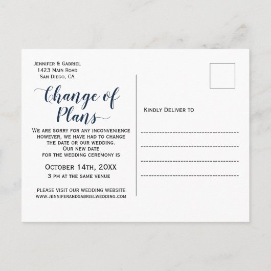 Weddenschap Datum uitstel Burgundy Navy Floral Aankondigingskaart (Achterkant)