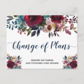Weddenschap Datum uitstel Burgundy Navy Floral Aankondigingskaart (Voorkant)