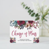 Weddenschap Datum uitstel Burgundy Navy Floral Aankondigingskaart (Staand voorkant)