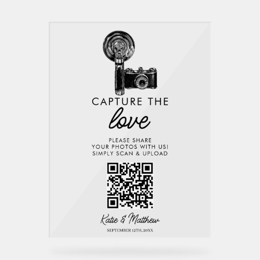 Weddenschap Deel de liefdeQR code Foto uploaden Acryl Bord (Voorkant)