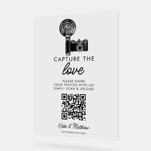 Weddenschap Deel de liefdeQR code Foto uploaden Acryl Bord (Hoek)