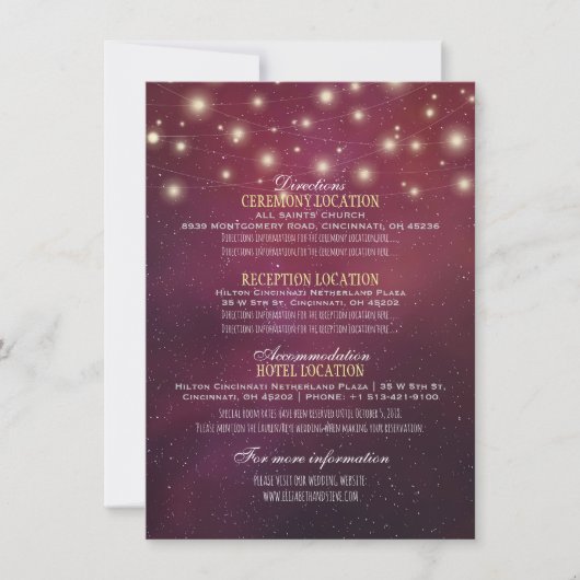 Weddenschap Detail Floral String Lights Burgundy R Kaart (Voorkant)