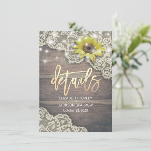 Weddenschap Detail Zonnebloemhout en strijklichten Kaart (Staand voorkant)