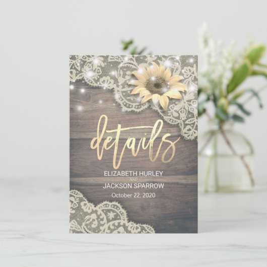 Weddenschap Detail Zonnebloemhout en strijklichten Kaart (Staand voorkant)