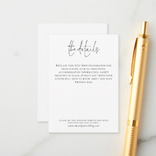 Weddenschap Details Elegant Script Simple Black Wh Informatiekaartje