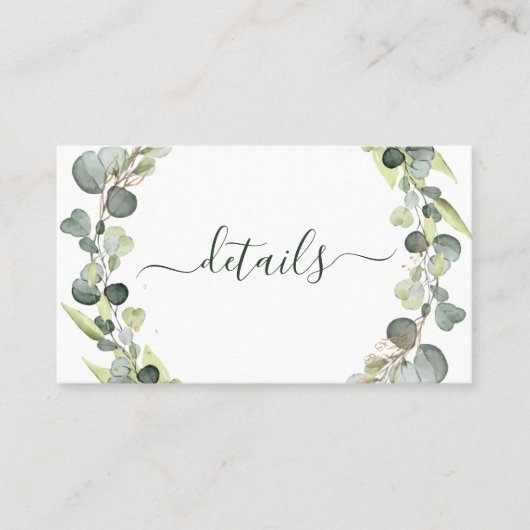 Weddenschap Details Eucalyptus Greenery Succulent Visitekaartje (Voorkant)
