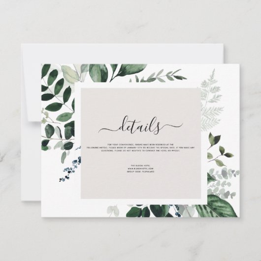 Weddenschap Details Eucalyptus Greenery Uitnodigin Kaart (Voorkant)