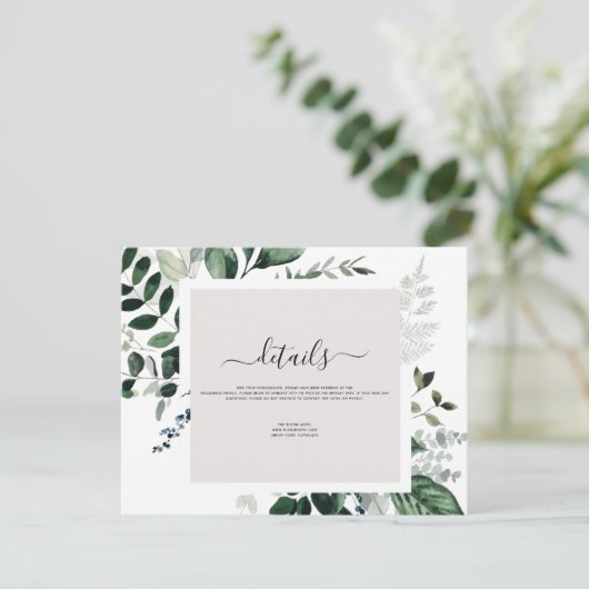 Weddenschap Details Eucalyptus Greenery Uitnodigin Kaart (Staand voorkant)