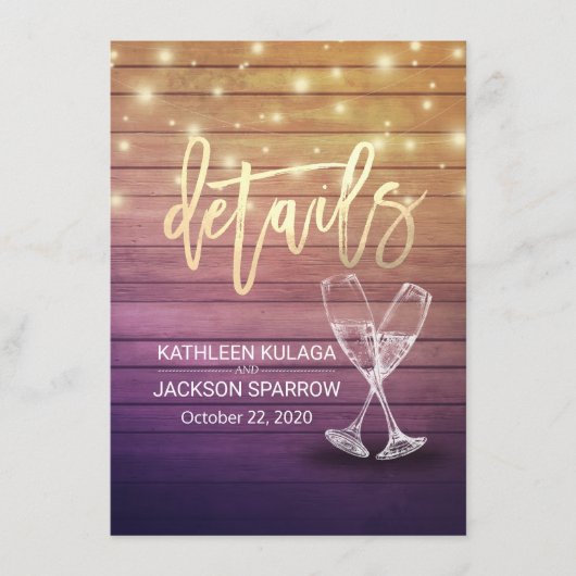 Weddenschap Details Informatie Champagne Glasses W Informatiekaartje (Voorkant)