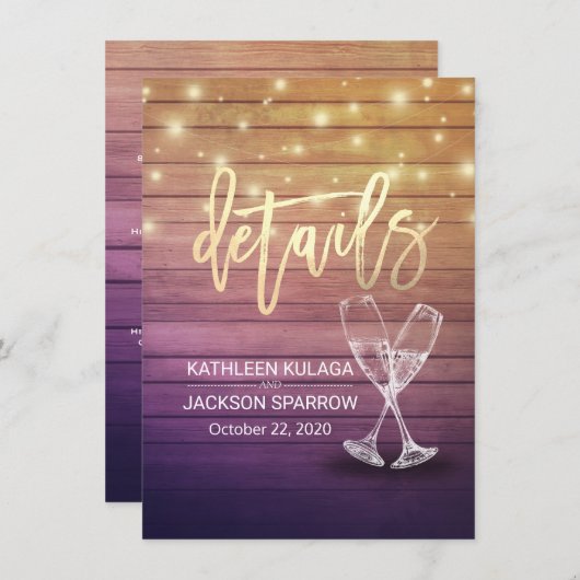 Weddenschap Details Informatie Champagne Glasses W Informatiekaartje (Voorkant / Achterkant)