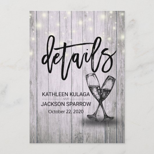 Weddenschap Details Informatie Champagne Glasses W Informatiekaartje (Voorkant)